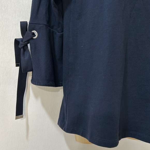 LAUREN RALH LAUREN WOMENS TIE  SLEEVE TOP PULLOVER NAVY Sz SMALL - Picture 6 of 10